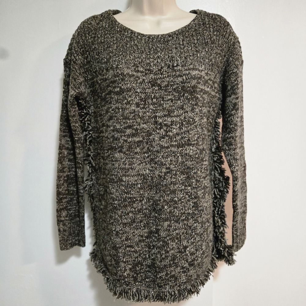 Ann Taylor Size XS Olive Fleck Soft Wool Blend Pullover Sweater Fringed NEW